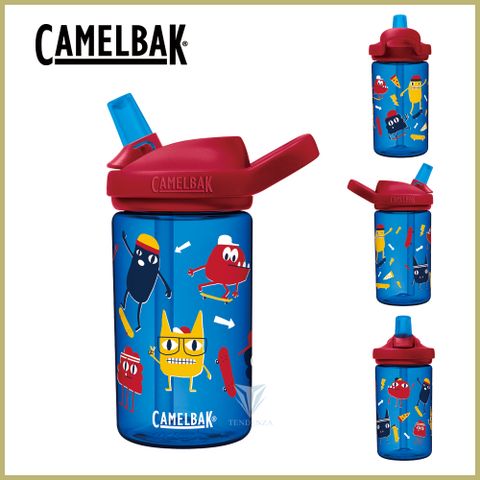 下單9折加贈防塵蓋[CamelBak] 400ml eddy+ kids兒童吸管運動水瓶-滑板怪獸