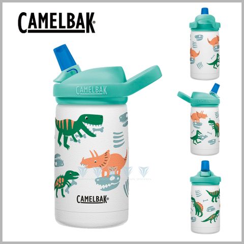 贈防塵蓋CamelBak 350ml eddy+ kids兒童吸管不鏽鋼保溫瓶(保冰)-化石恐龍