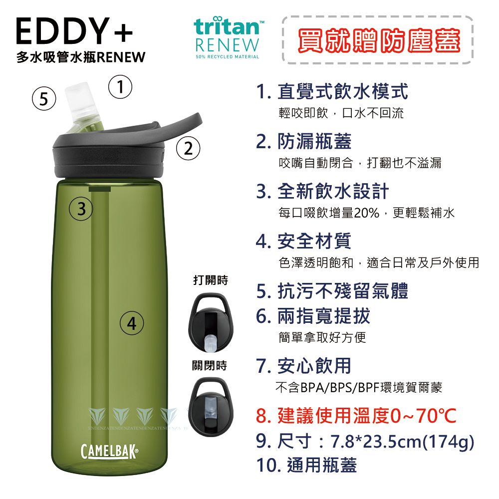 CamelBak  750ml eddy+多水吸管水瓶 炭黑