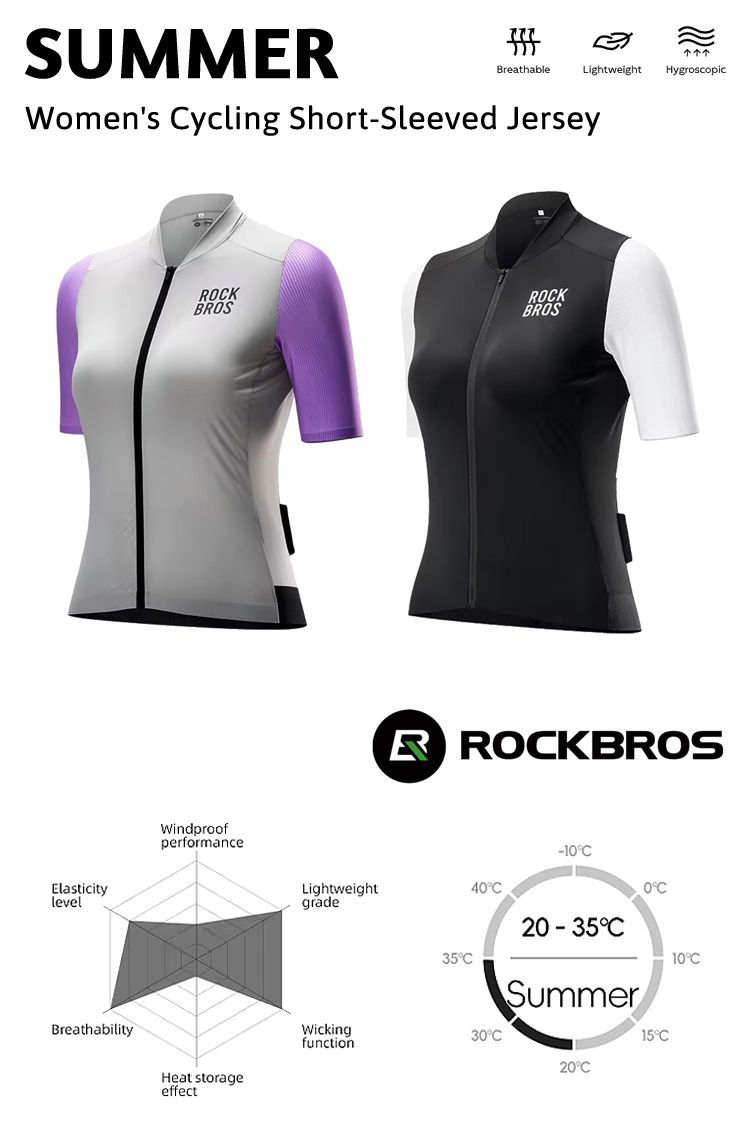 SUMMERBreathableLightweight HygroscopicWomens ycling Short-Sleeved JerseyElasticitylevelBreathabilityROKBROSWindproofperformanceROKBROSRROKBROSLightweightgrade4-10C20-35CSummer0CWickingfunction30C15C20CHeat storageeffect10C