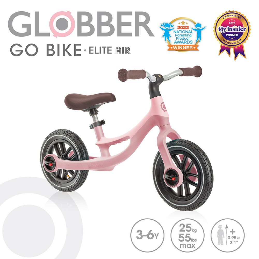 Globber 哥輪步 法國  GO BIKE ELITE AIR 充氣胎平衡滑步車-乾燥玫瑰粉