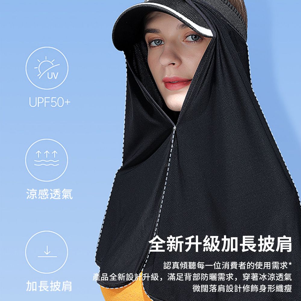  Peul 冰絲防曬帽簾 抗UV帽罩 透氣頭罩 加長披肩防曬頭巾護頸帽簾子 UPF50+