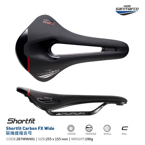 Selle San Marco 坐墊 SHORTFIT 2.0 OPEN-FIT CARBON FX 黑 287WW401 寬 155mm