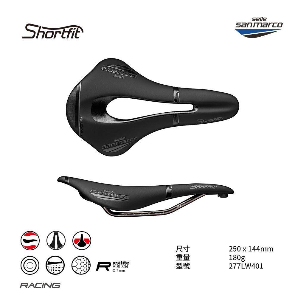 Selle San Marco 坐墊 SHORTFIT OPEN-FIT RACING 277LW401  黑