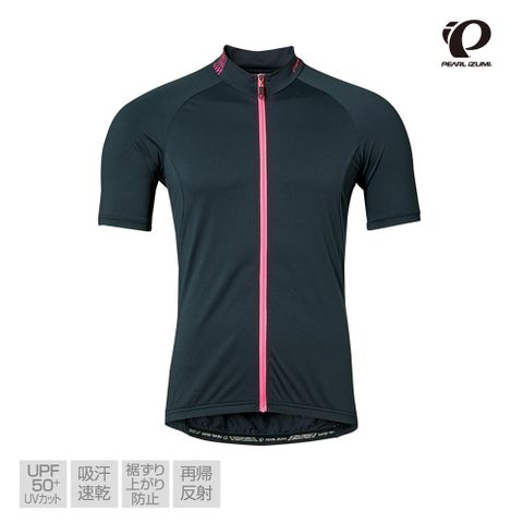 PEARL iZUMi 日本進口 抗UV吸汗速乾男素色短車衣 600-B-10 黑底桃拉鍊