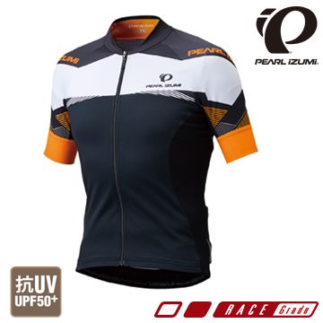 PEARL iZUMi 日本進口 涼感抗UV吸汗速乾男短車衣 311-B-12 黑橘