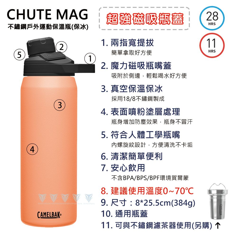 CamelBak  750ml Chute Mag不鏽鋼戶外運動保溫瓶(保冰) 濃黑