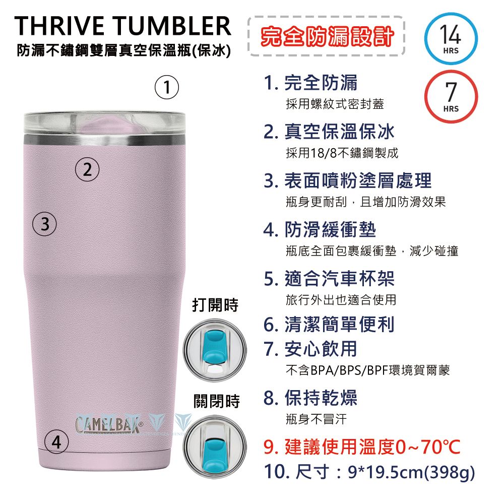 CamelBak  600ml Thrive Tumbler 防漏不鏽鋼雙層真空保溫杯(保冰) 天空紫