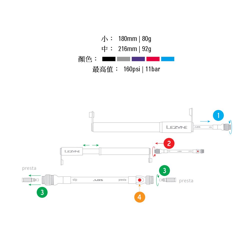 LEZYNE 公路車隨車打氣筒(160 PSI) ROAD LITE DRIVE M