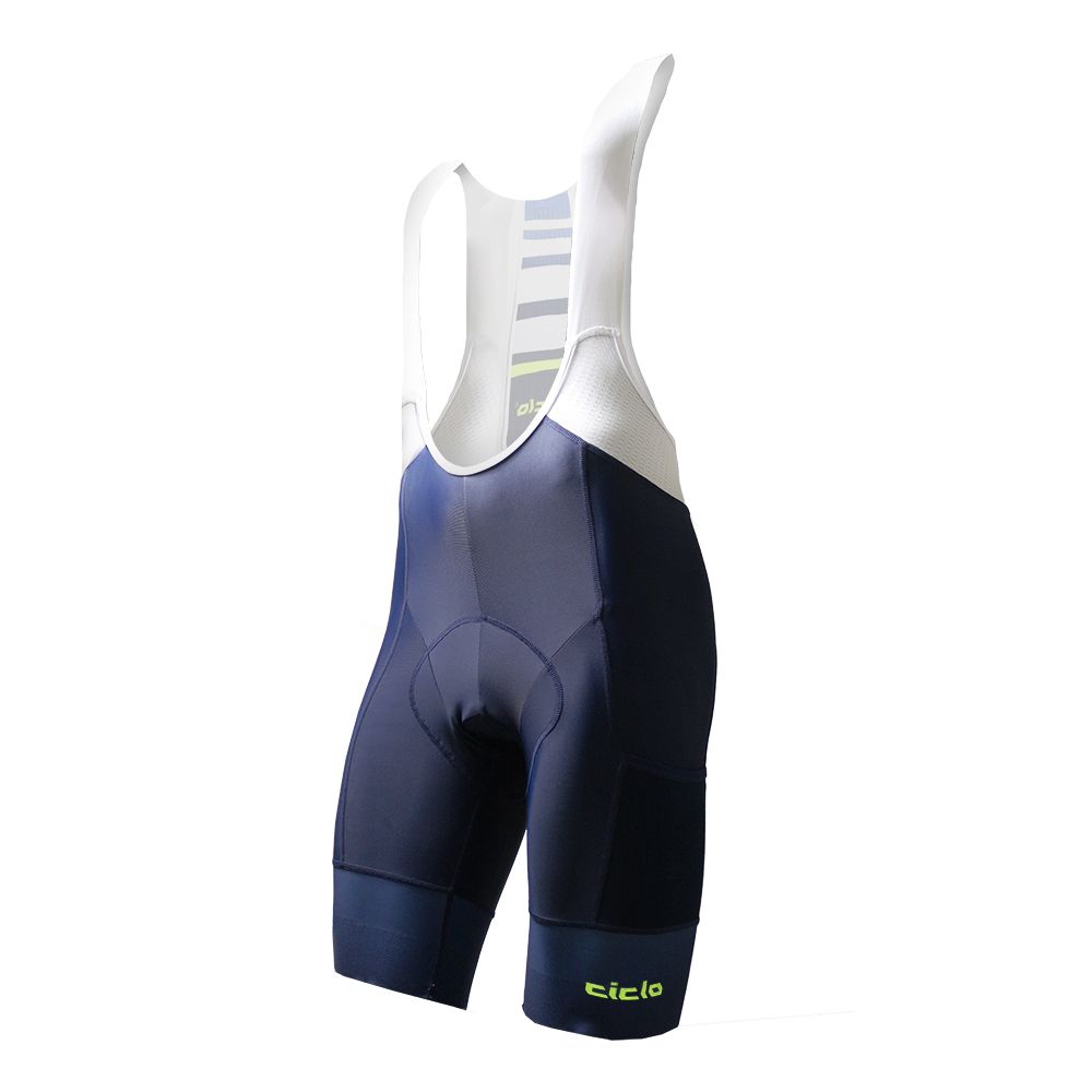 CICLO BIBSHORTS 4D男吊帶短車褲 BLUE LINE ON WHITE 英式藍紋 (有口袋)