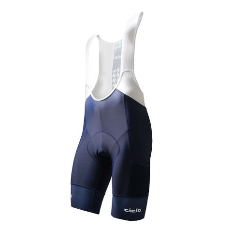 CICLO BIBSHORTS 4D男吊帶短車褲(有口袋) THOUSAND BIRD 千鳥紋-白藍