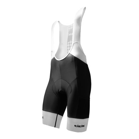 CICLO BIBSHORTS 4D男吊帶短車褲 - THOUSAND BIRD千鳥紋-黑灰 (有口袋)