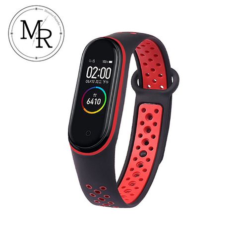 多款顏色可供變換 MR 小米手環3/4通用撞色矽膠運動替換錶帶(紅黑)