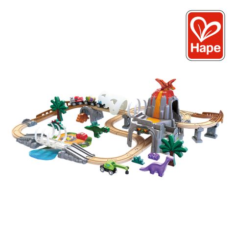 Hape 火車軌道夜光恐龍組合(玩具車/軌道遊戲/家家酒玩具/木製玩具)