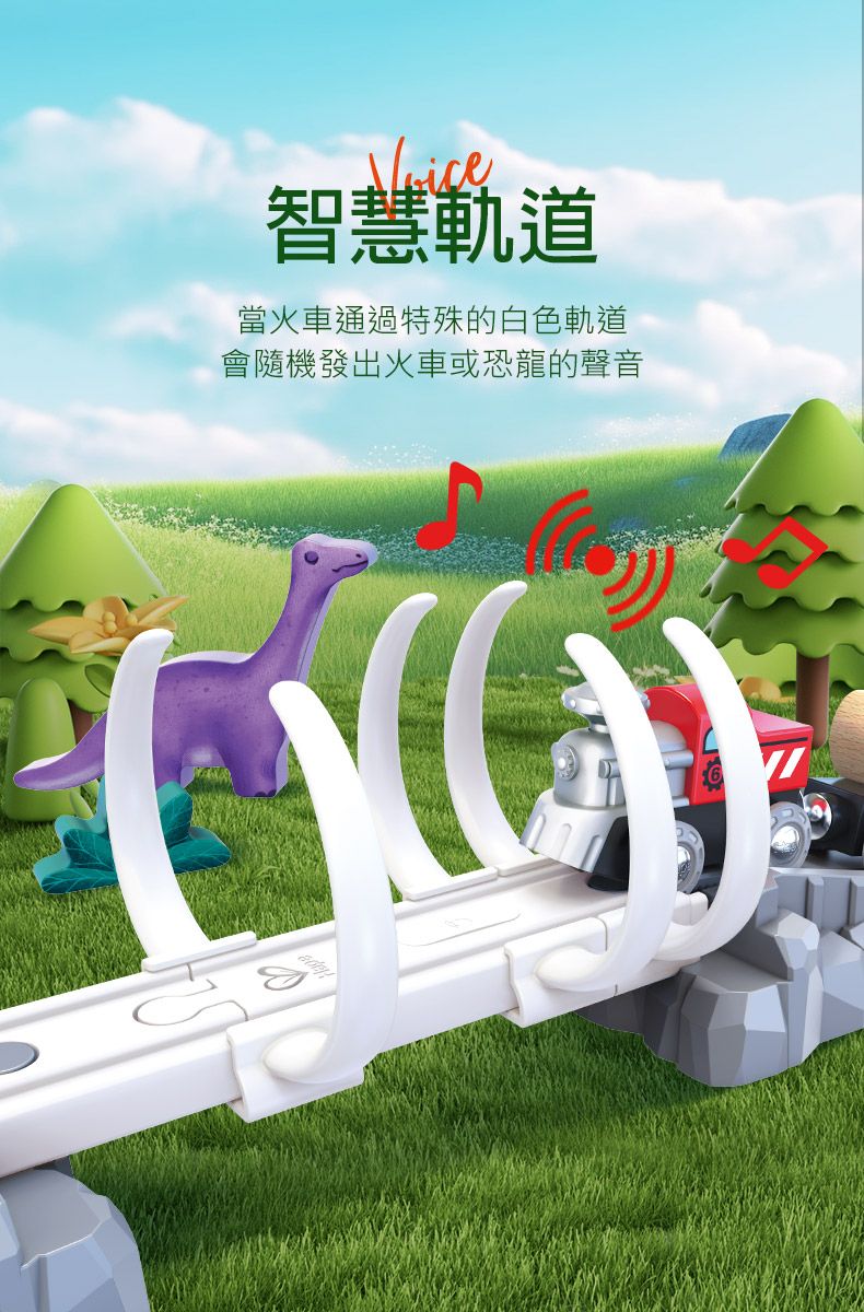 智慧軌道當火車通過特殊的白色軌道會隨機發出火車或恐龍的聲音