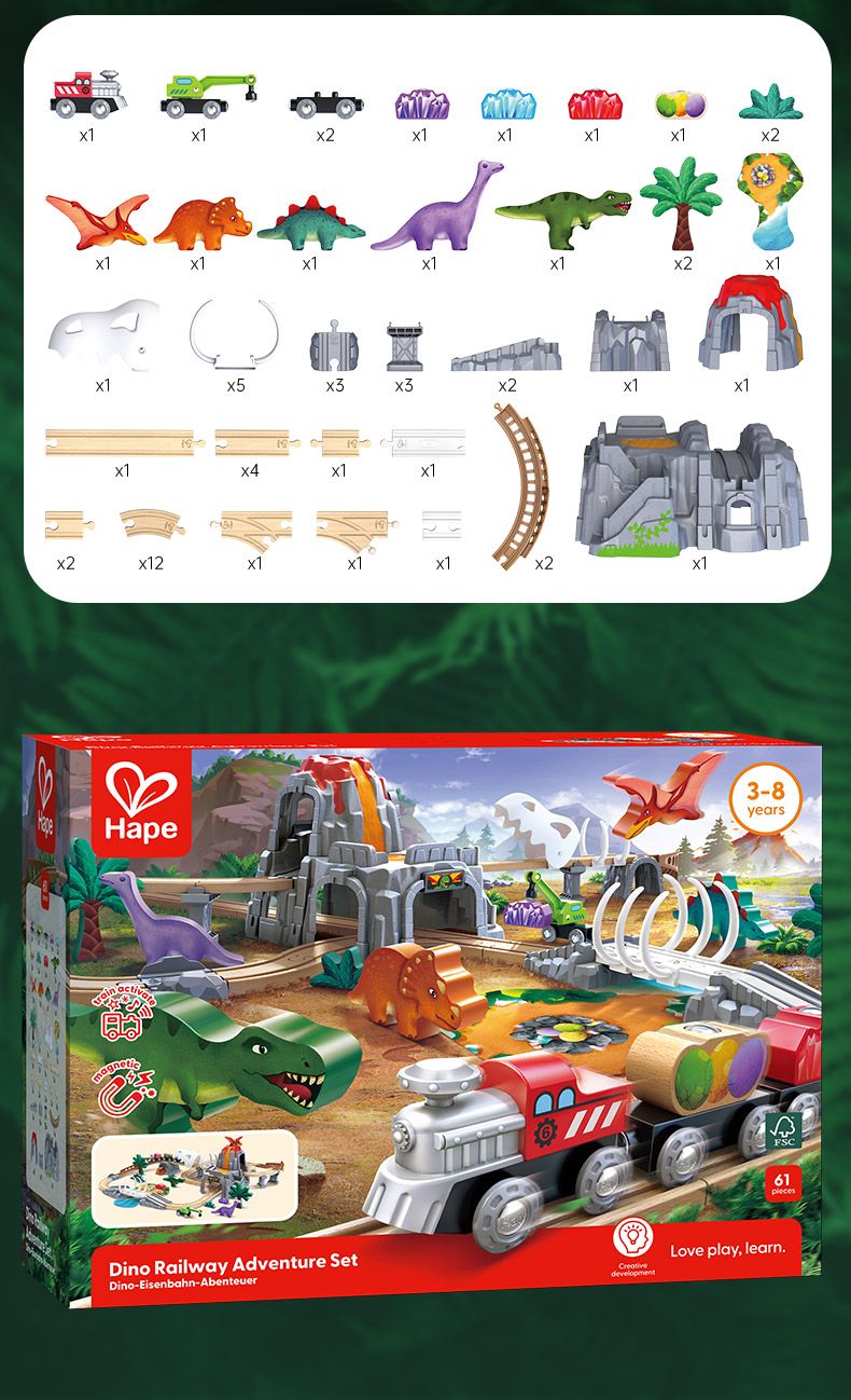 Hape3-8yearsFSC61Dino Railway Adventure SetDino-Eisenbahn-AbenteuerdevelopmentLove play learn