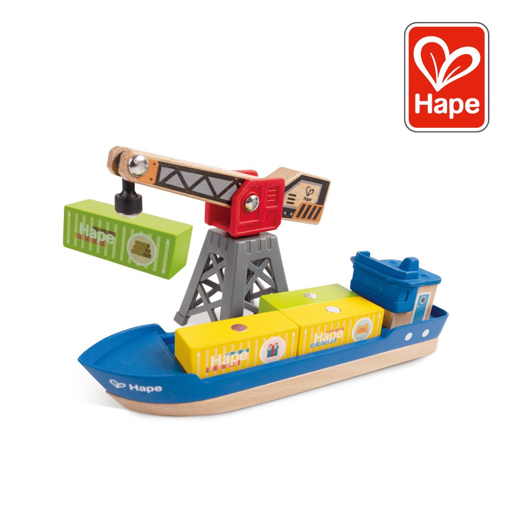 Hape 德國Hape 集裝箱吊機玩具組合(車子遊戲/玩具車/家家酒玩具/木製玩具)