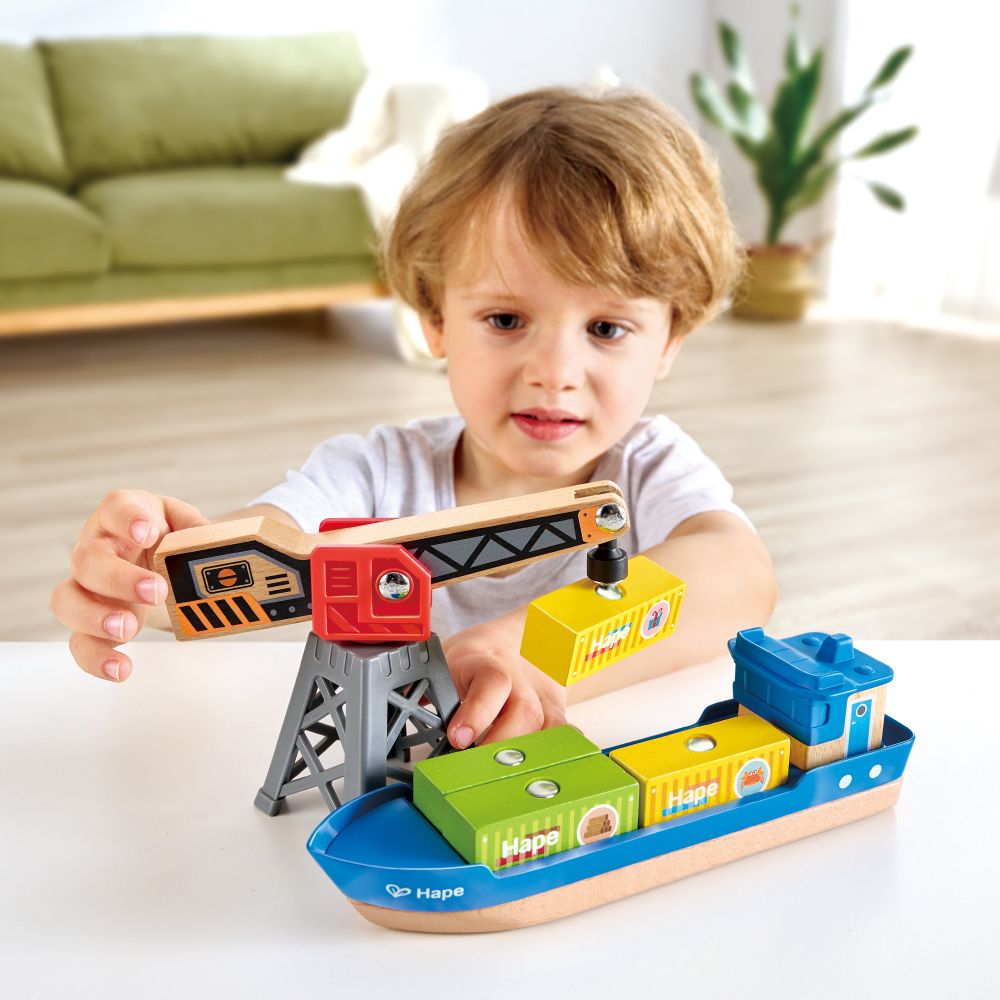 Hape 德國Hape 集裝箱吊機玩具組合(車子遊戲/玩具車/家家酒玩具/木製玩具)