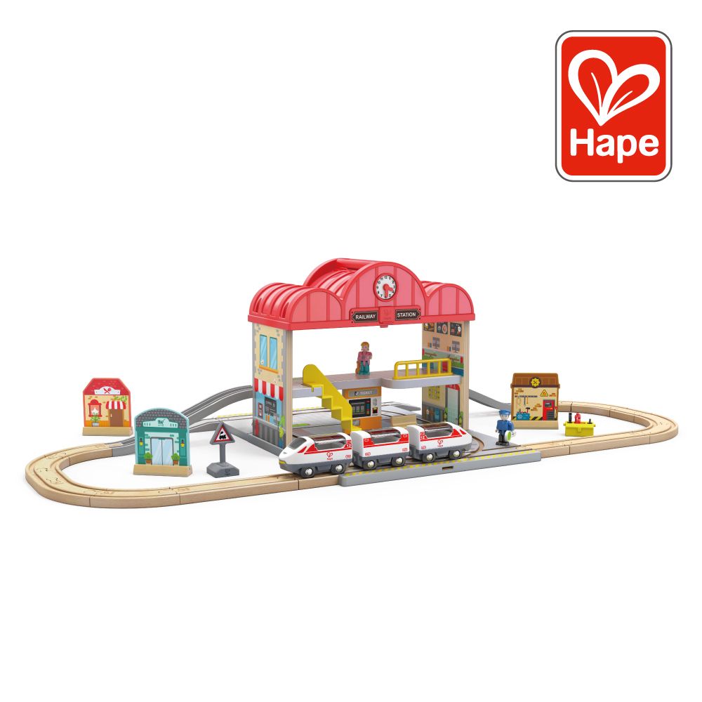 Hape 德國Hape 火車軌道大車站便攜組合(軌道遊戲/家家酒玩具/木製玩具)