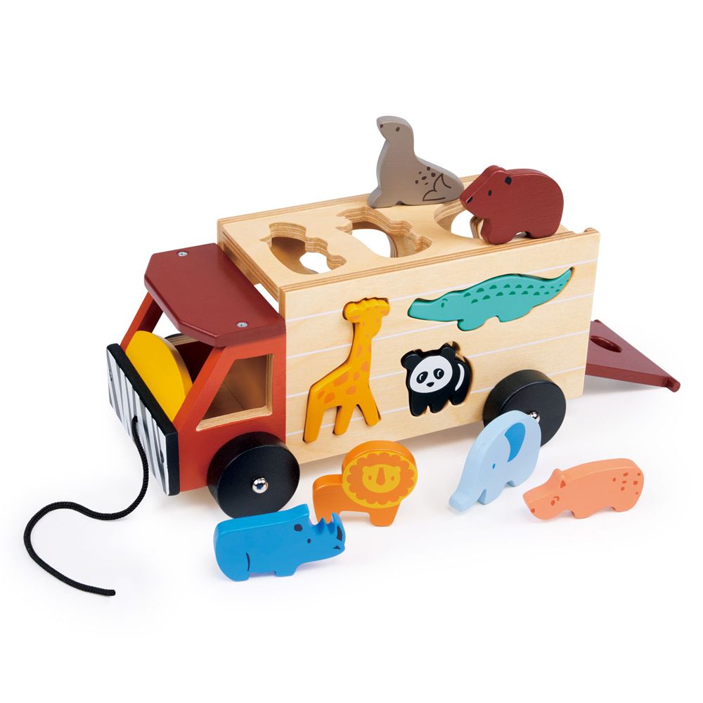 Mentari 野生動物配對手拉車(木製玩具、配對遊戲)