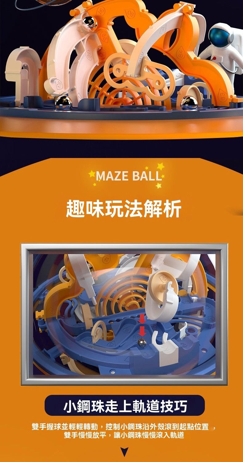 MAZE 趣味玩法解析小鋼珠走上軌道技巧雙手握球並輕輕轉動,控制小鋼珠外殼滾到起點位置雙手慢慢放平,讓小鋼珠慢慢軌道
