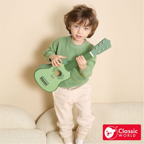 【德國 classic world 客來喜經典木玩】經典木吉他-莫蘭迪綠《40577》