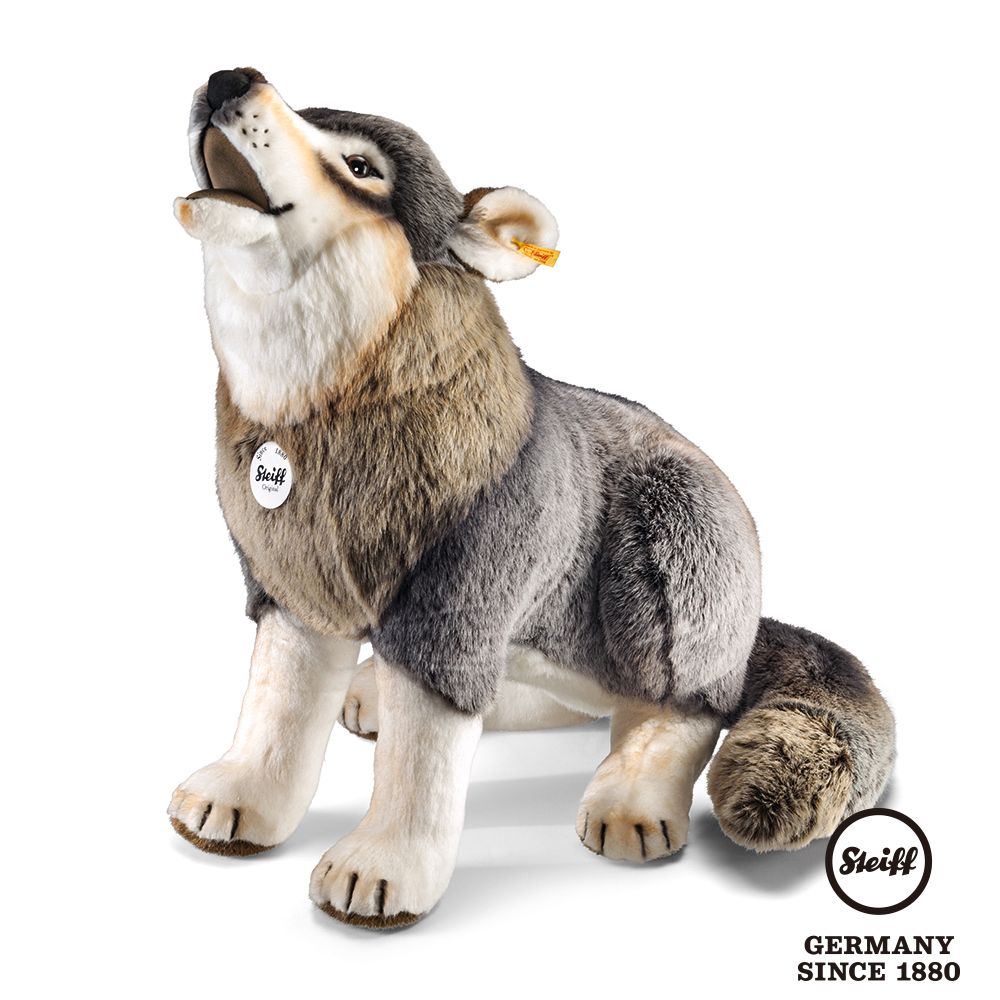 STEIFF 金耳釦泰迪熊 德國 - Howling Wolf 狼(動物王國_黃標)