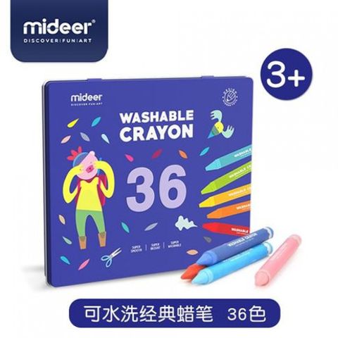 mideer 鐵盒裝可洗式蠟筆(36色)