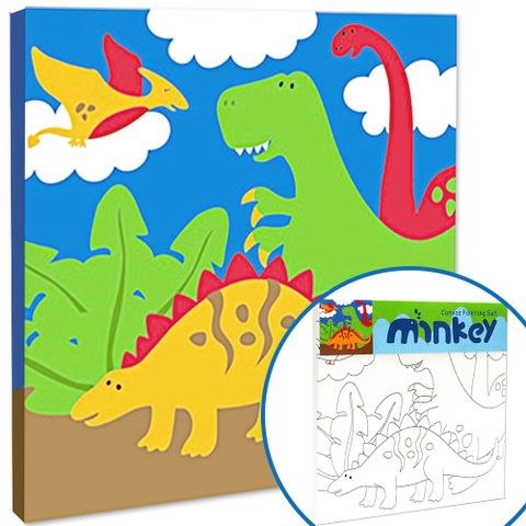 Minkey DIY木框水彩帆布畫-恐龍世界