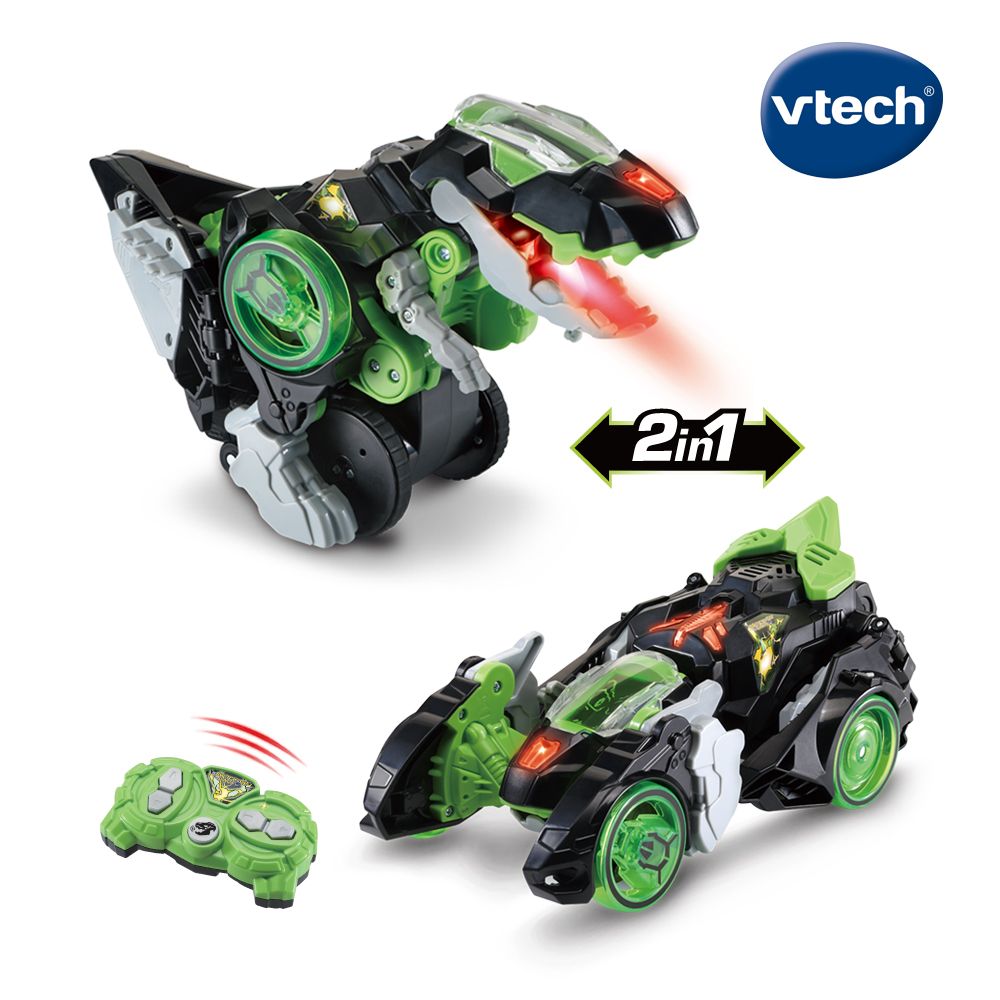 Vtech 　遙控聲光變形恐龍車-暴龍-里奧  英文母語式互動學習2合1恐龍變身跑車設計