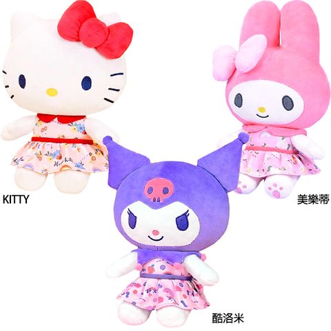 Sanrio 三麗鷗 凱蒂貓HELLOKITTY 美樂蒂 酷洛米絨毛娃娃玩偶抱枕花卉款 889594/88896(生日禮物 聖誕節)【小品館】