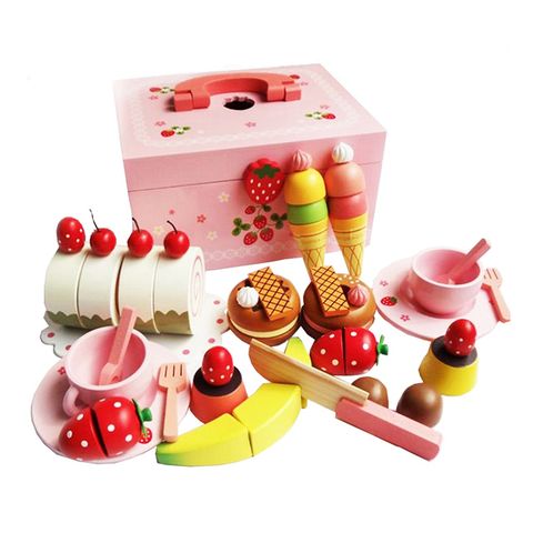 超可愛草莓甜心派對44件組 ★附收納箱（木製蛋糕點心玩具組 野草莓系列)