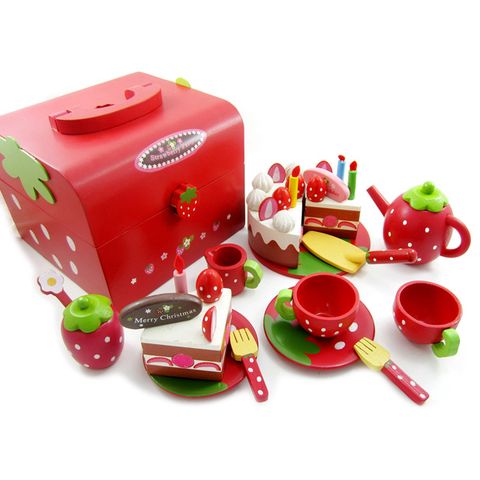 草莓蛋糕點心木製玩具手提組(木製蛋糕茶壺) 聖誕禮物