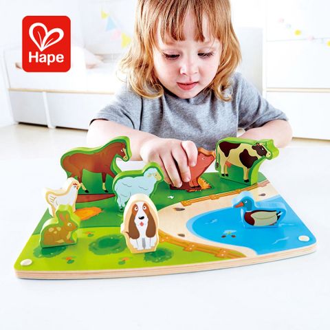 Hape 【德國】農場動物雙面場景立體拼圖