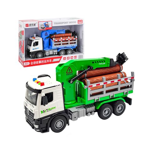 1:18 聲光摩輪木材運輸車(吊臂可申縮轉動)(燈光音效/音樂/說故事)(5874)