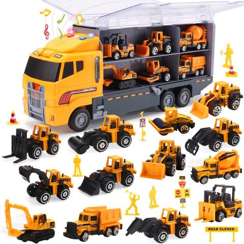 CUTE STONE兒童工程小汽車與聲光運輸車海鷗號套裝玩具25件組