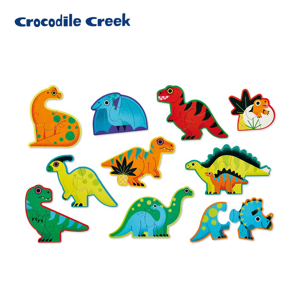  【美國Crocodile Creek】形狀認知桶裝拼圖20片-恐龍世界  玩出孩子大世界拼出孩子學習力