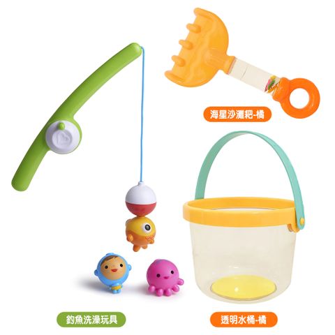 《Toyroyal》繽紛系列海星沙灘耙+透明水桶+munchkin釣魚洗澡玩具