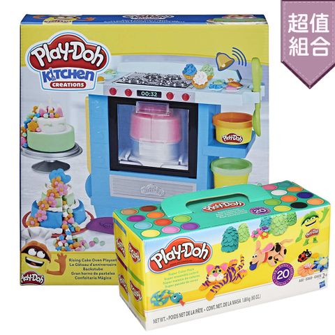 【Play-Doh 培樂多】培樂廚房系列神奇烤蛋糕遊戲 HF1321+ 培樂多繽紛 20 色黏土組 HA7924