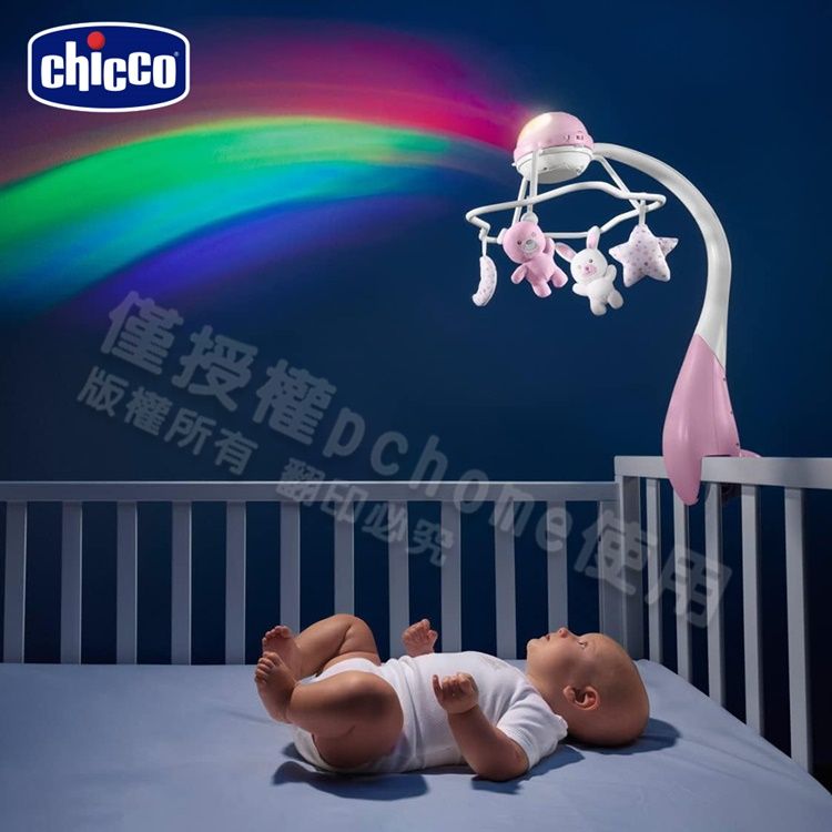 chicco 二合一彩虹投射旋轉床頭音樂鈴(粉紅/粉藍)