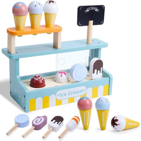 CUTE STONE 兒童仿真木質繽紛冰淇淋與雪糕組套裝玩具冰淇淋店