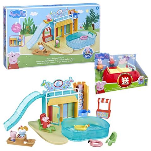 【孩之寶】 兒童玩具 粉紅豬小妹 佩佩豬 佩佩的水上樂園遊戲組+小紅車