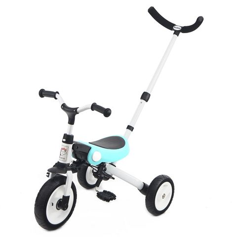 BabyBabe 多功能兒童三輪車-附手拉桿(手推車、滑步車)-天空藍