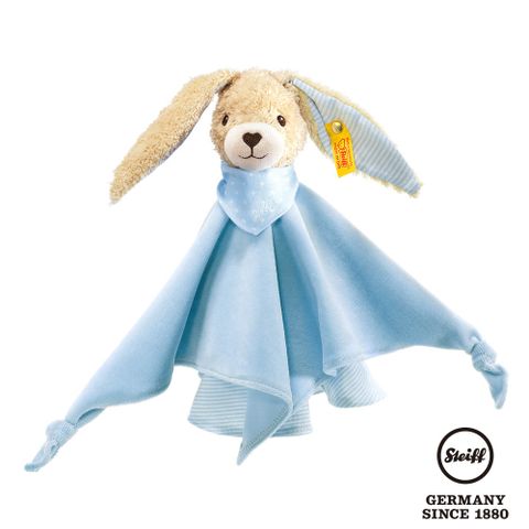 STEIFF德國金耳釦泰迪熊 Hoppi Rabbit 藍色兔子 (嬰幼兒安撫巾)