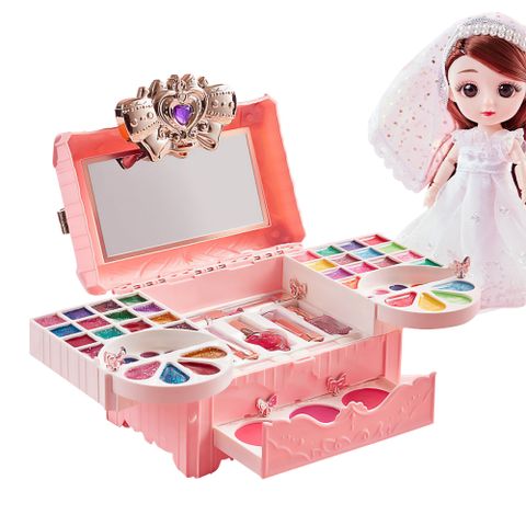 兒童化妝玩具 兒童化妝盒 無毒安全可水洗彩妝玩具盒 燈光音效 豪華套裝91件套附娃娃