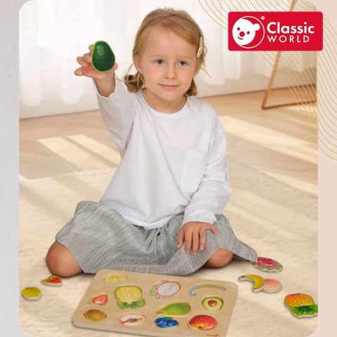 【德國 classic world 客來喜經典木玩】趣味主題拼板-繽紛水果《40073》