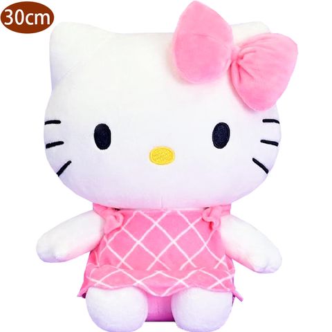 Hello Kitty 凱蒂貓HELLO KITTY絨毛娃娃玩偶抱枕格子款30公分 892723(生日禮物 聖誕節)【小品館】