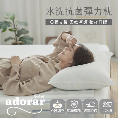 Adorar 愛朵兒 中高型水洗抗菌彈力枕(2入)台灣製