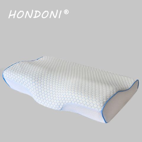 HONDONI 新款4D蝶型枕 記憶枕頭 護頸枕 紓壓枕 側睡枕 午睡枕 透氣舒適  (水波藍)