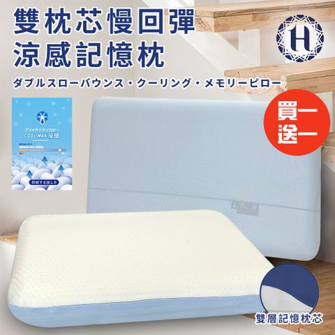 買一送一【Hilton 希爾頓】舒眠雙枕芯慢回彈涼感記憶枕(枕頭/涼感枕/護頸枕/記憶枕)(B0157)